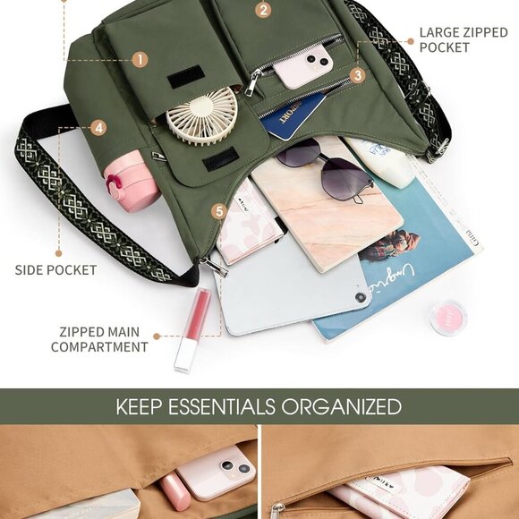 KALIDI Nylon Crossbody Bags for Women Trendy Cross Body Purse with Multiple Pock - Picture 6 of 6